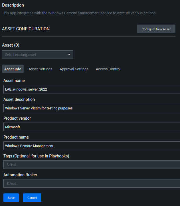 Splunk SOAR asset configuration