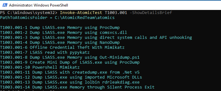 Invoke Atomic Red Team T1003.001 detalles 